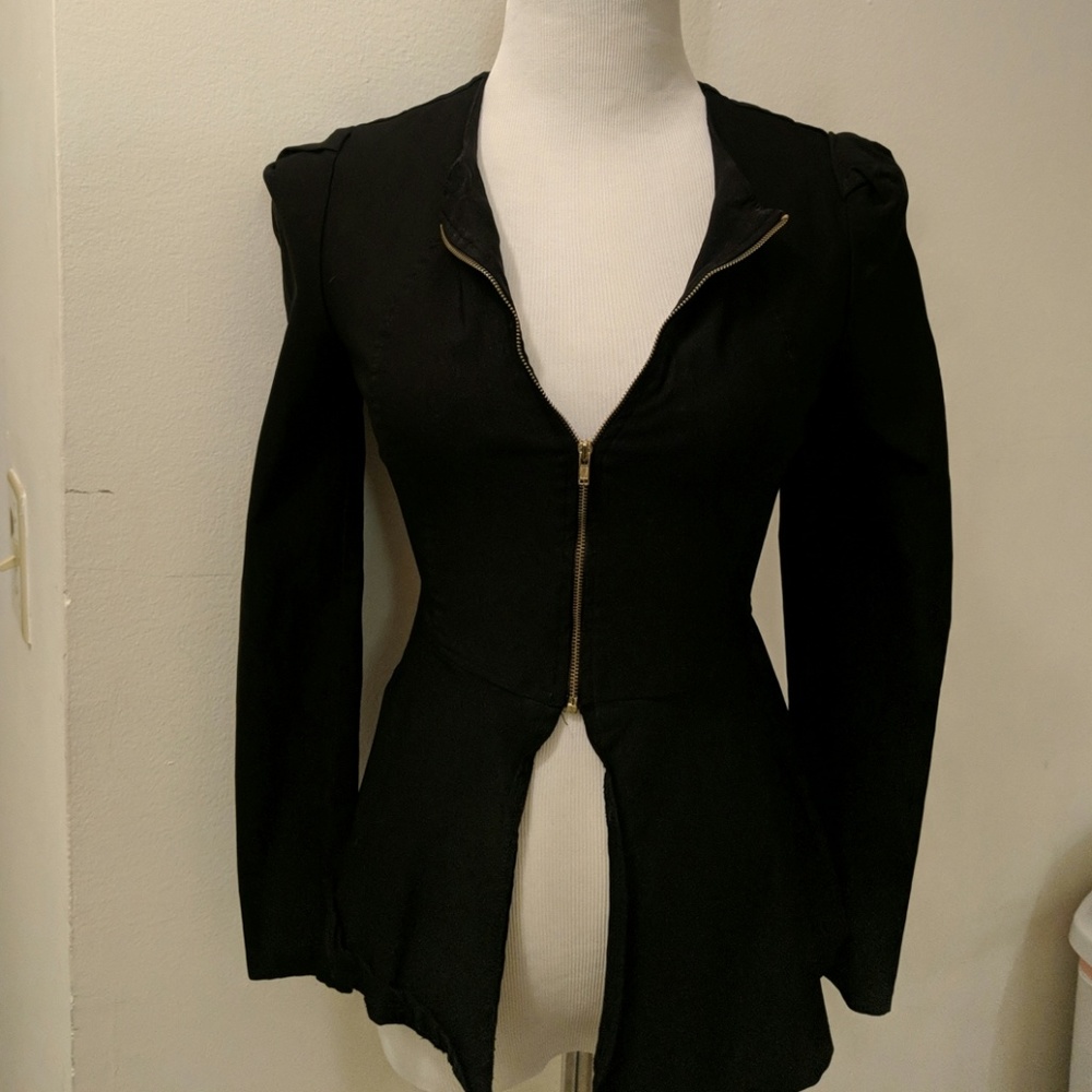 Black Peplum Blazer Suit Jacket w Zip - Preowned